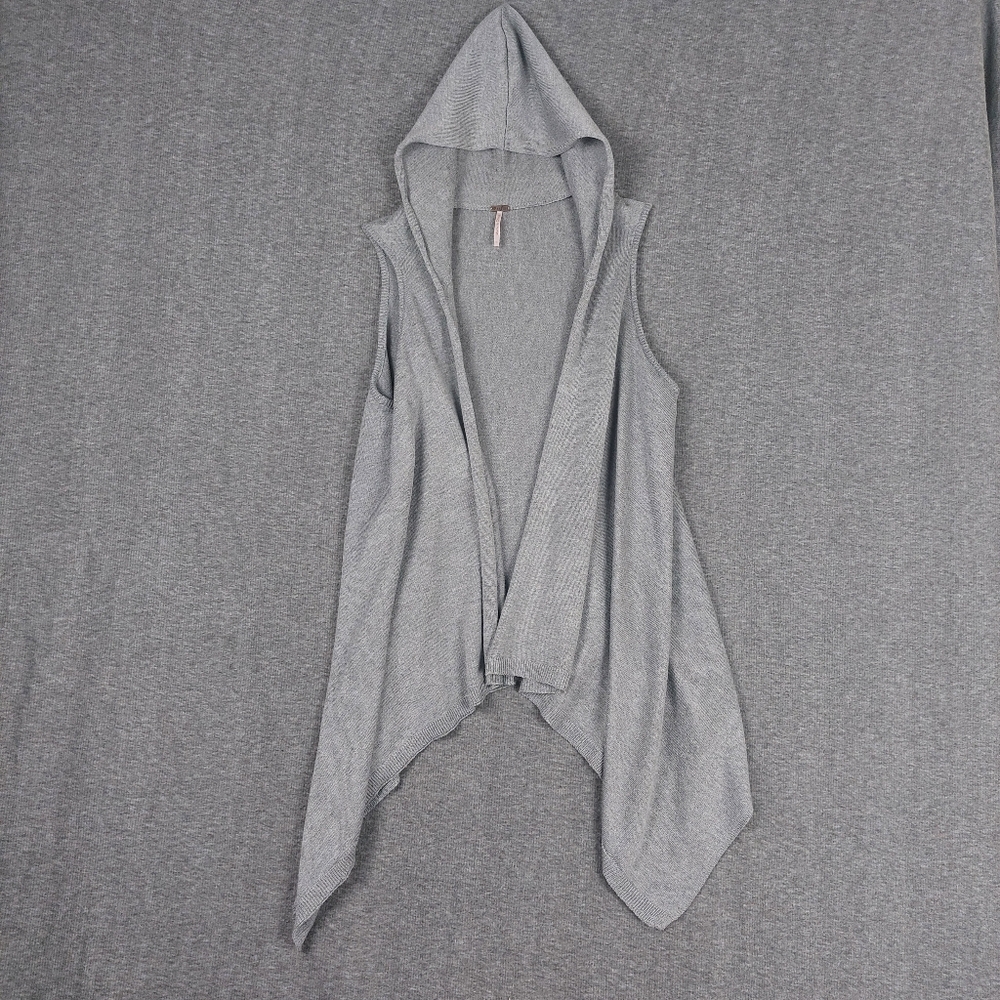 POOF WOMENS GRAY OPEN FRONT SHAWL COLLAR HOODED SLEEVELESS DRAPPED CARDIGAN S